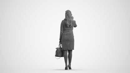 3D scanned woman standing business, photorealistic archviz people for Enscape and SketchUp, wireframe front view