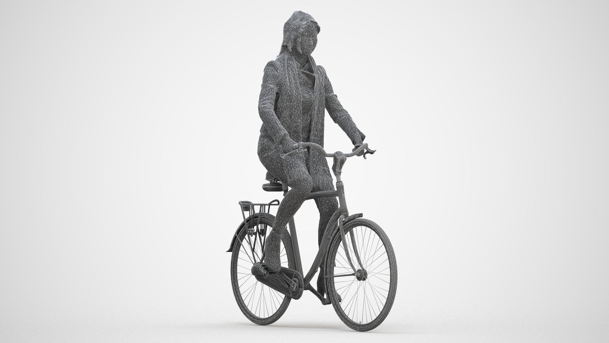 realistic 3D woman casual cycling, scanned archviz people for Blender and 3ds Max, three-quarter front view render