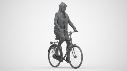 realistic 3D woman casual cycling, scanned archviz people for Blender and 3ds Max, three-quarter front view render