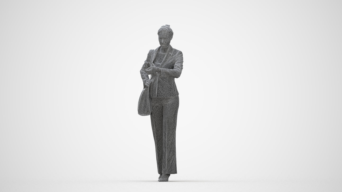 realistic 3D people woman business mix, render-ready for V-Ray and Corona, FBX OBJ, wireframe back view