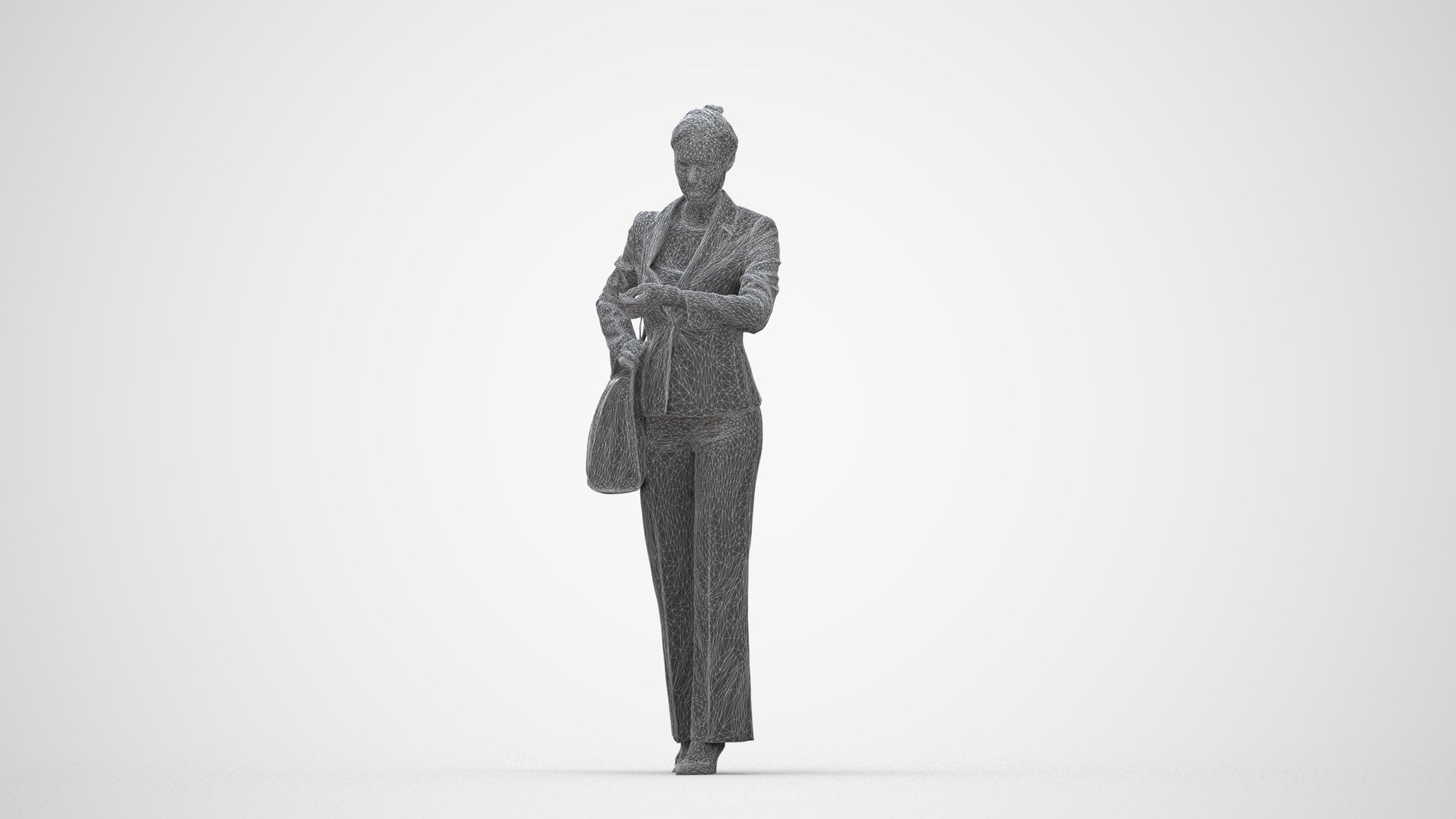 realistic 3D people woman business mix, render-ready for V-Ray and Corona, FBX OBJ, wireframe back view
