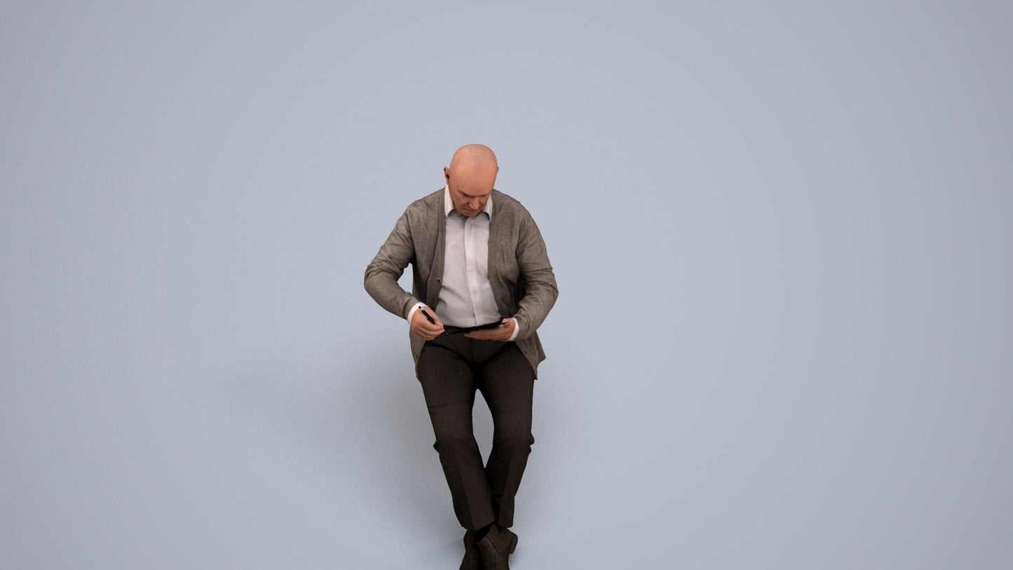 photogrammetry 3D senior man business, realistic human model archviz FBX, back view render