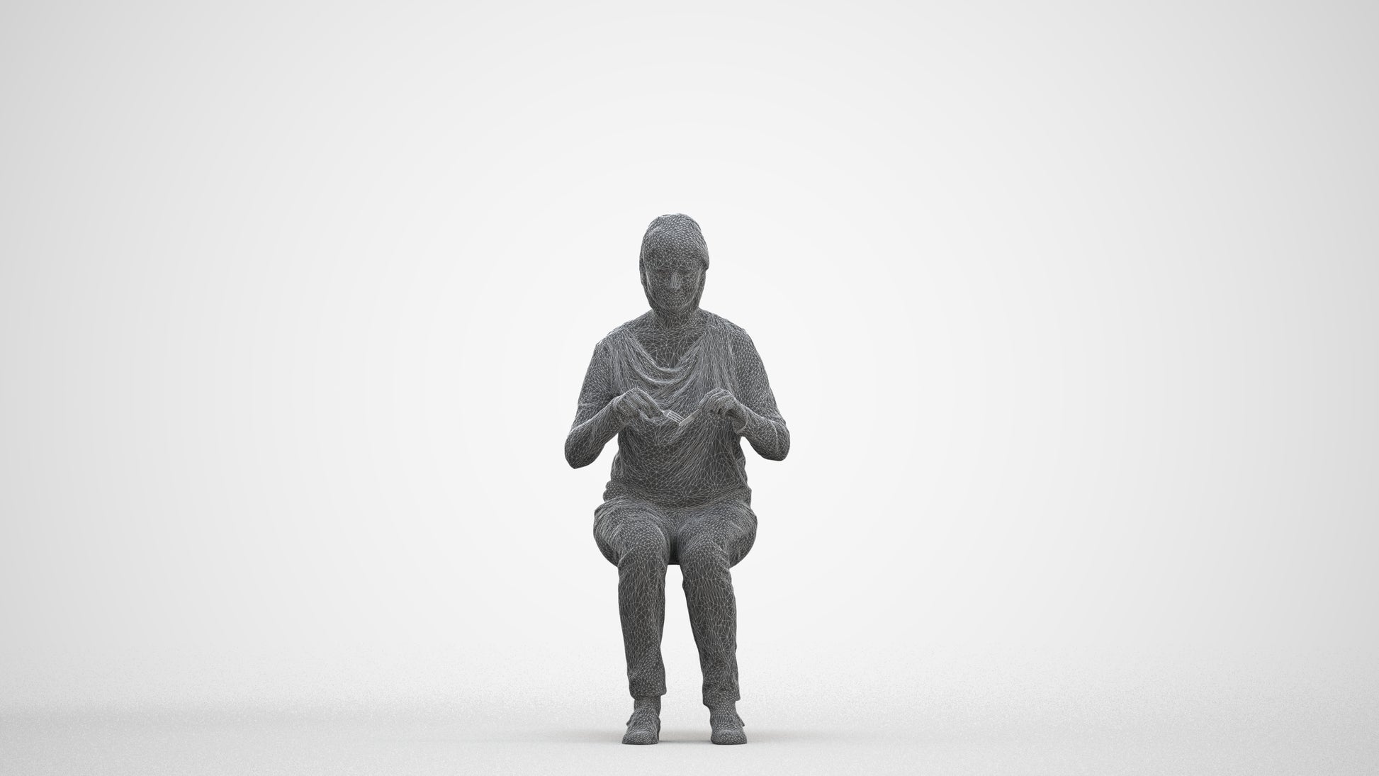 scanned 3D woman casual sitting, photogrammetry people for Enscape and V-Ray, three-quarter front view render