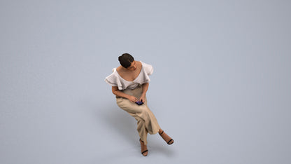 realistic 3D woman business sitting, scanned archviz people for Blender and 3ds Max, back view render