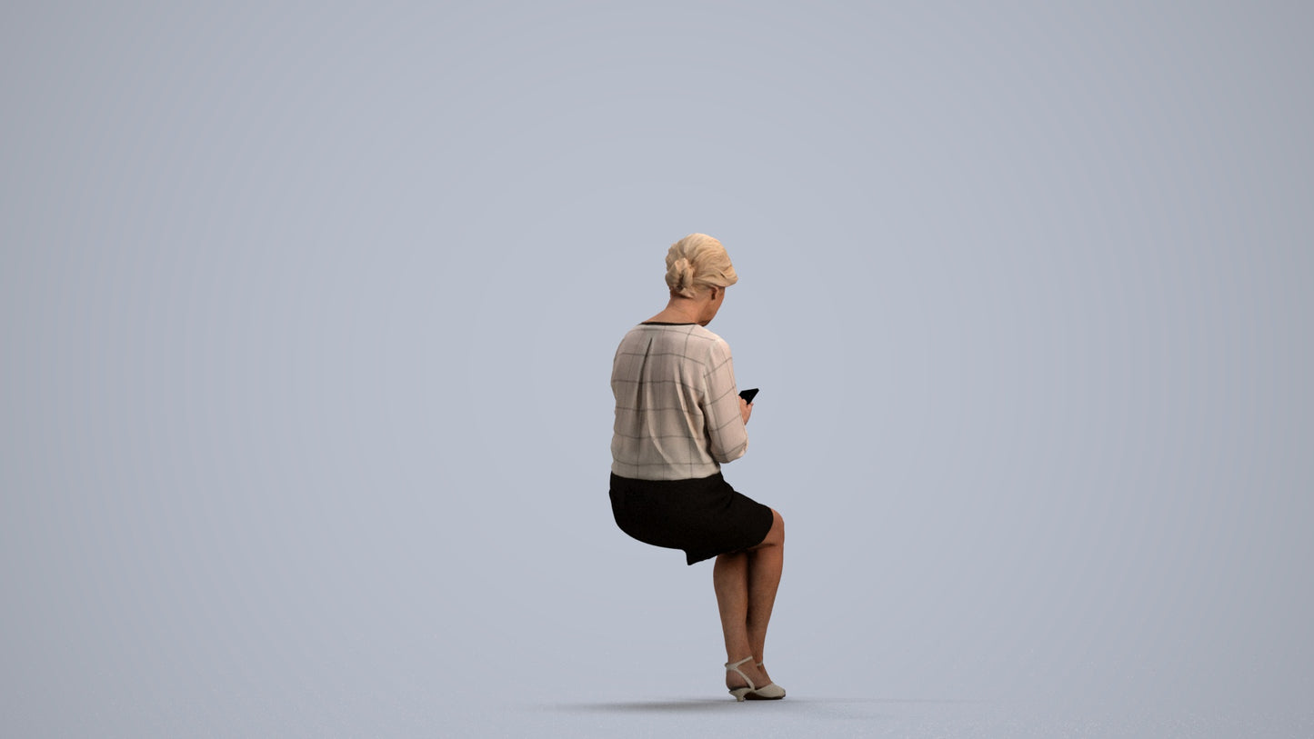 scanned 3D senior woman business sitting, photogrammetry people for Enscape and V-Ray, front view render