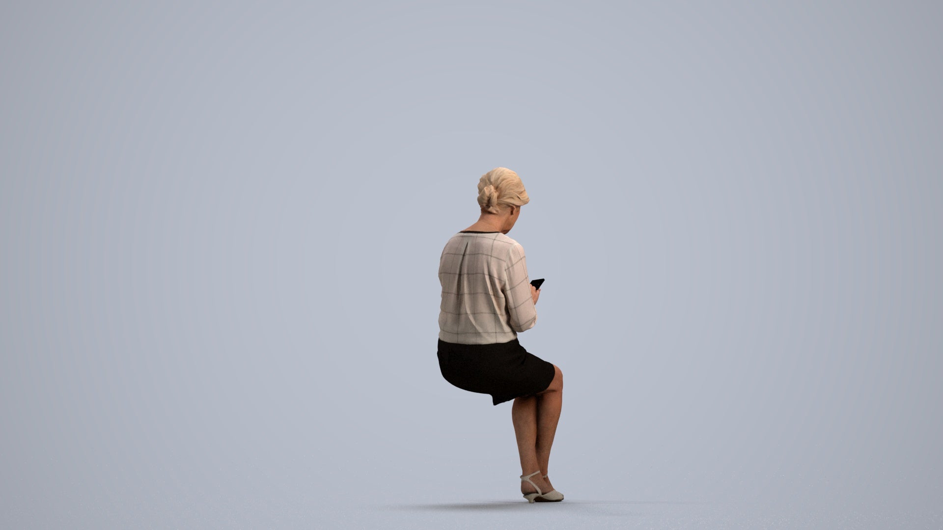 scanned 3D senior woman business sitting, photogrammetry people for Enscape and V-Ray, front view render
