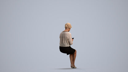 scanned 3D senior woman business sitting, photogrammetry people for Enscape and V-Ray, front view render