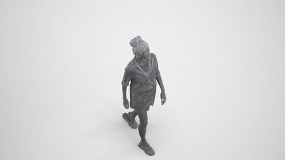 3D human model woman casual standing, photogrammetry scanned person for archviz, wireframe three-quarter view