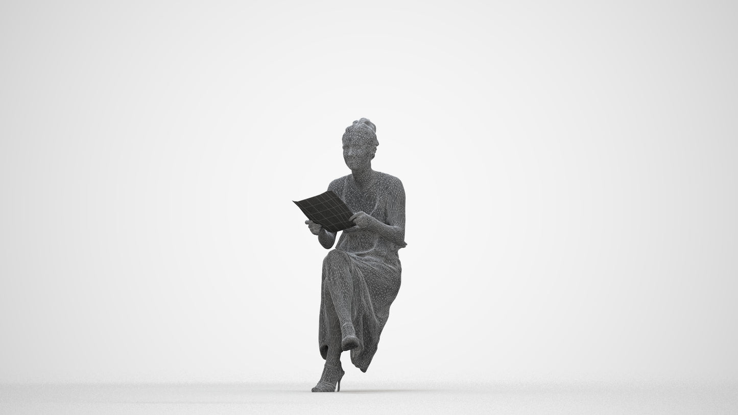 scanned 3D woman formal formalaffairs, photogrammetry people for Enscape and V-Ray, wireframe back view
