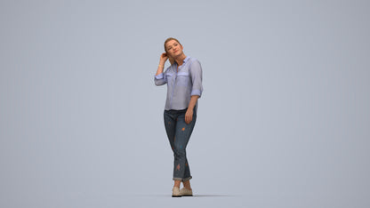 realistic 3D people woman casual standing, render-ready for V-Ray and Corona, FBX OBJ, top-down view render