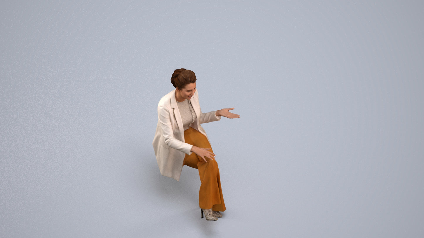 3D scanned woman sitting business, photorealistic archviz people for Enscape and SketchUp, back view render