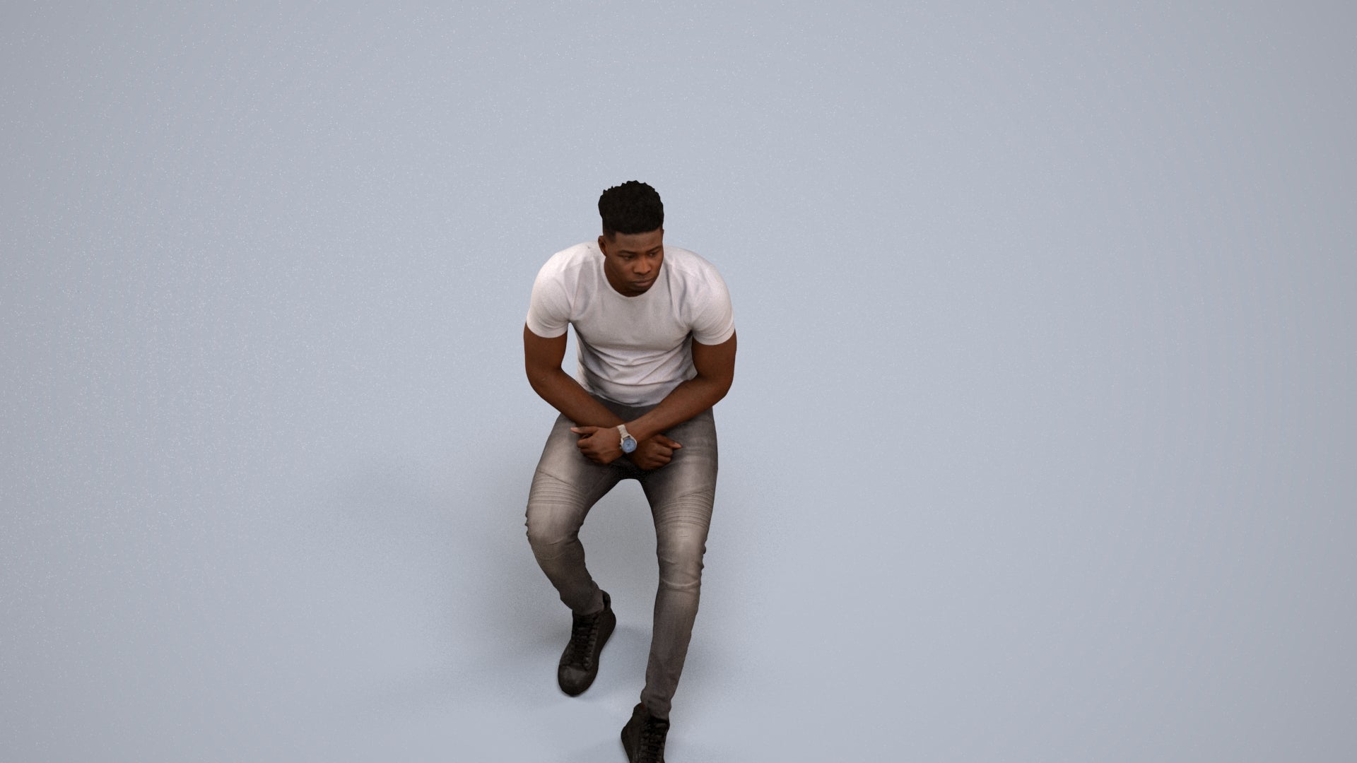 3D scanned man sitting casual, photorealistic archviz people for Enscape and SketchUp, back view render