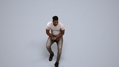 3D scanned man sitting casual, photorealistic archviz people for Enscape and SketchUp, back view render