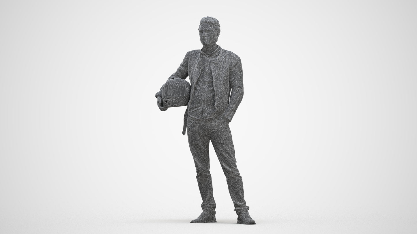 3D human model man casual standing, photogrammetry scanned person for archviz, three-quarter front view render