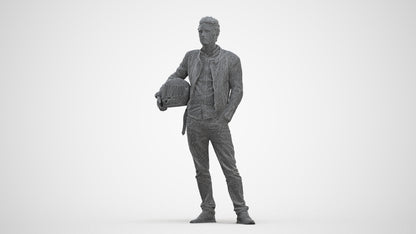 3D human model man casual standing, photogrammetry scanned person for archviz, three-quarter front view render