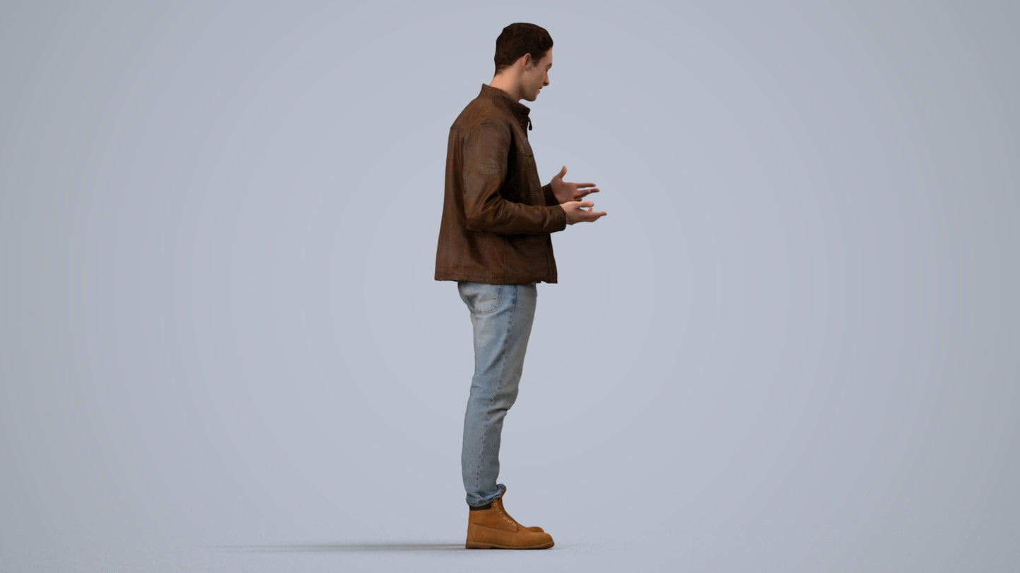 3D human model man casual standing, photogrammetry scanned person for archviz, side view render