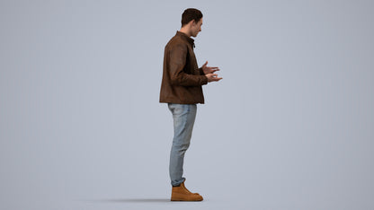 3D human model man casual standing, photogrammetry scanned person for archviz, side view render
