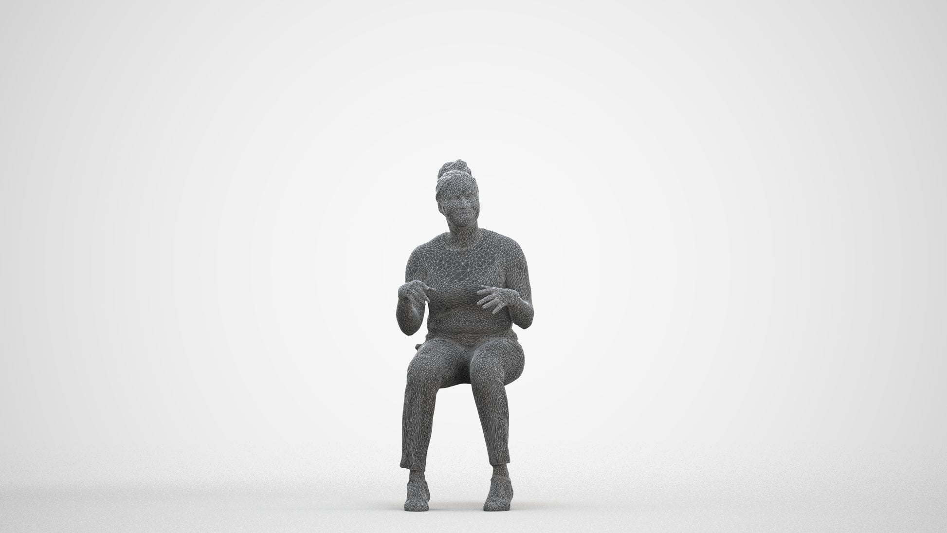 scanned 3D woman casual sitting, photogrammetry people for Enscape and V-Ray, three-quarter front view render
