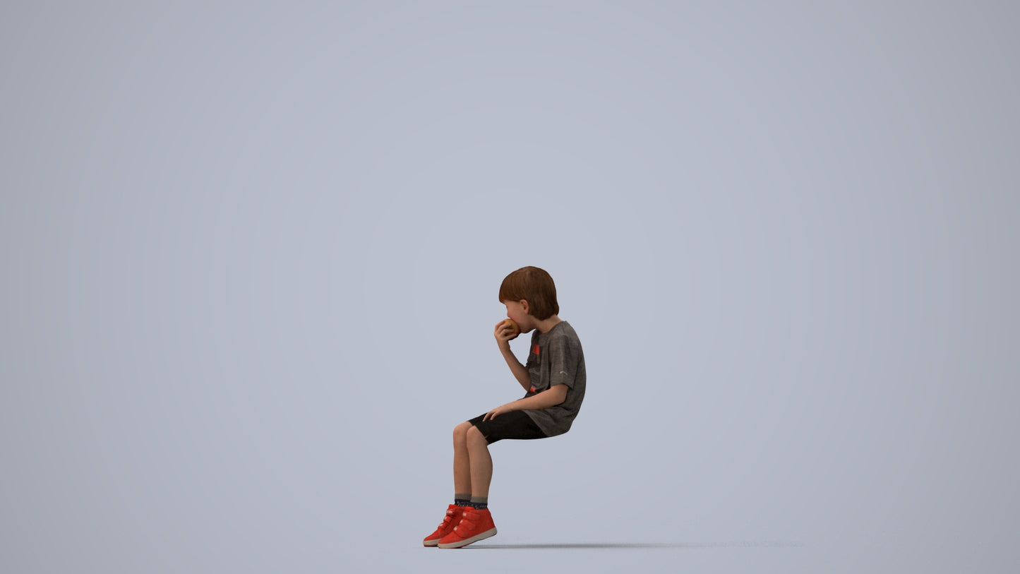 photogrammetry 3D boy casual kids, realistic human model archviz FBX, three-quarter view render