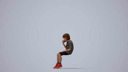 photogrammetry 3D boy casual kids, realistic human model archviz FBX, three-quarter view render