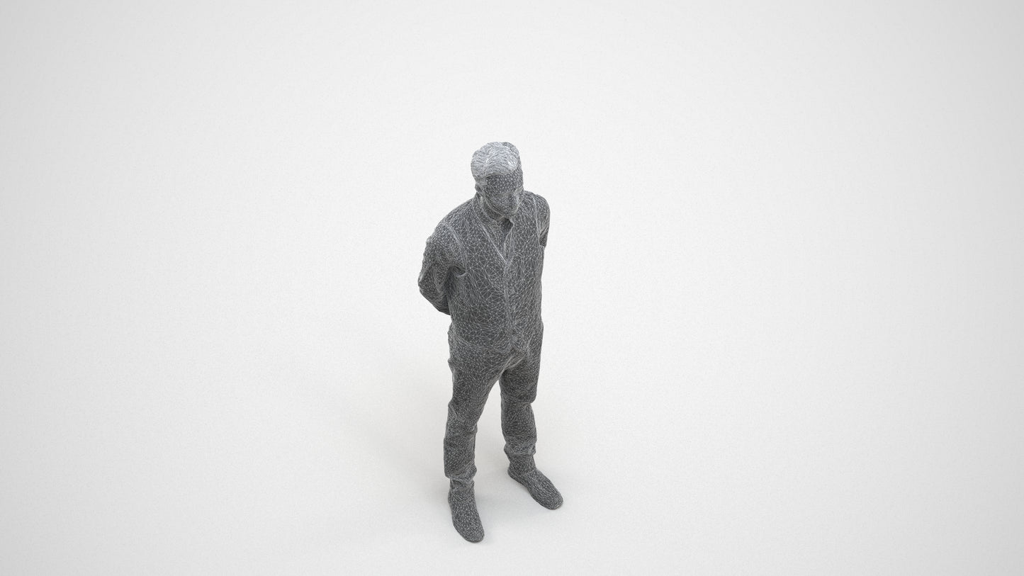 3D people model man hospitality, scanned human for 3ds Max rendering, wireframe three-quarter view