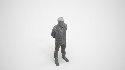 3D people model man hospitality, scanned human for 3ds Max rendering, wireframe three-quarter view
