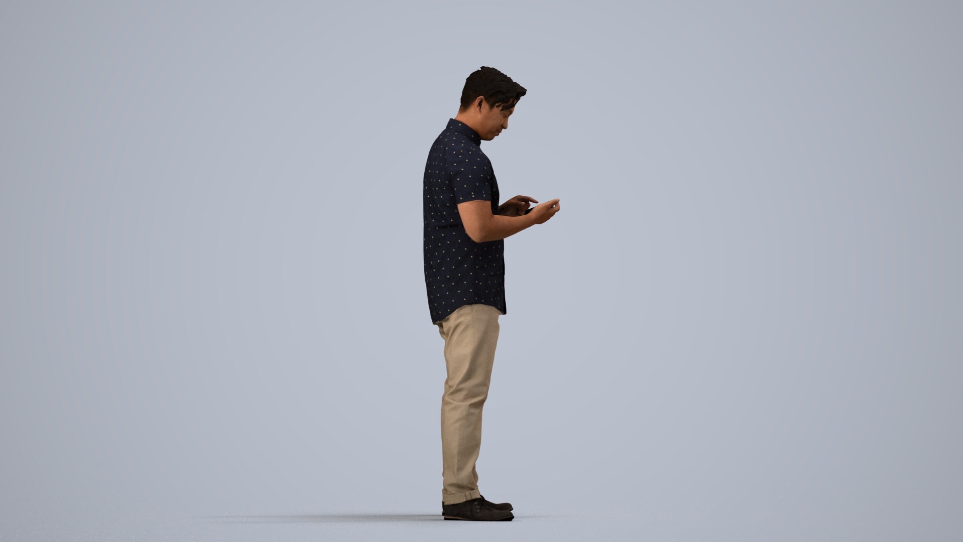 3D people model man casual standing, scanned human for 3ds Max rendering, side view render