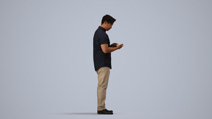 3D people model man casual standing, scanned human for 3ds Max rendering, side view render