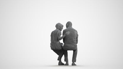 realistic 3D senior woman casual couple, scanned archviz people for Blender and 3ds Max, wireframe front view