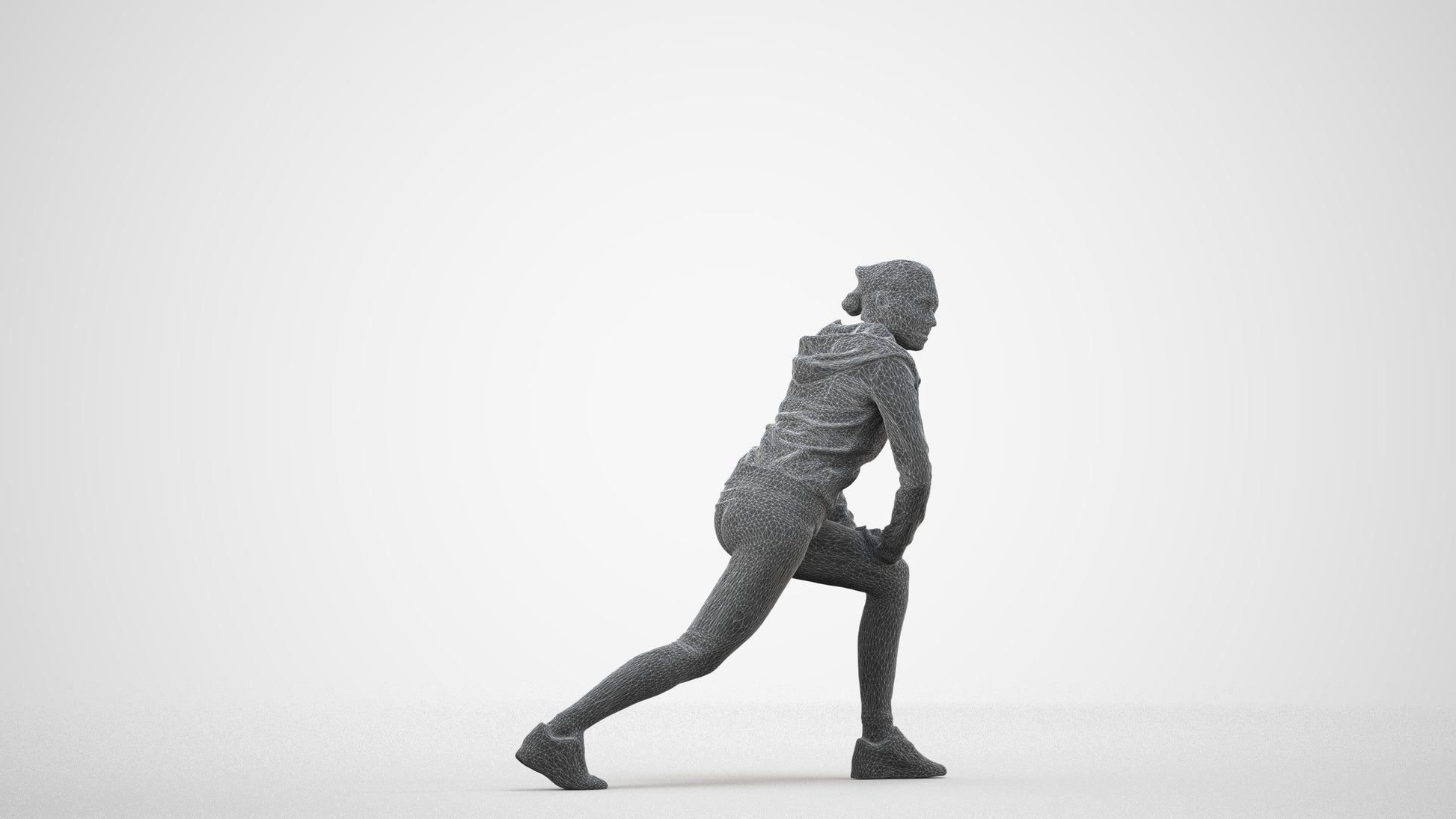 scanned 3D woman sport, photogrammetry people for Enscape and V-Ray, wireframe side view