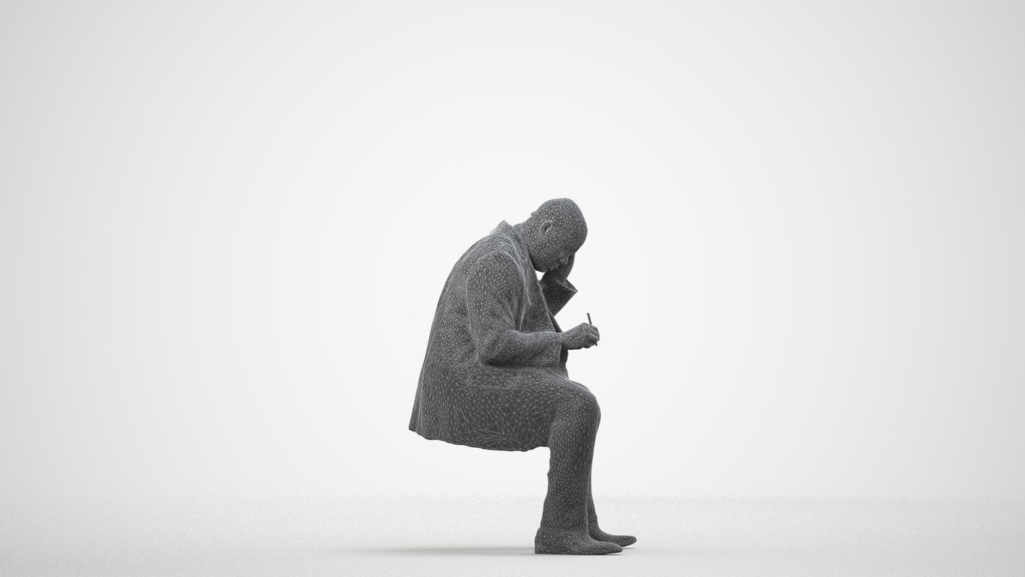 realistic 3D human man business, archviz people FBX OBJ for Blender, wireframe side view