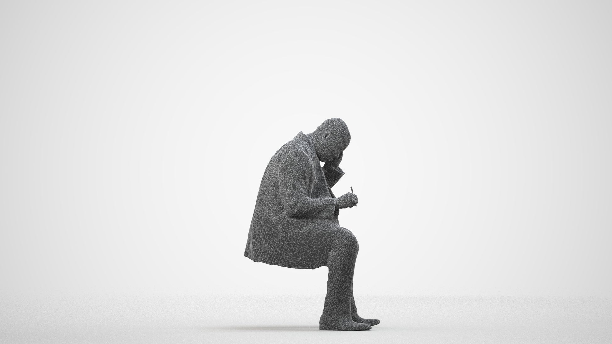 realistic 3D human man business, archviz people FBX OBJ for Blender, wireframe side view