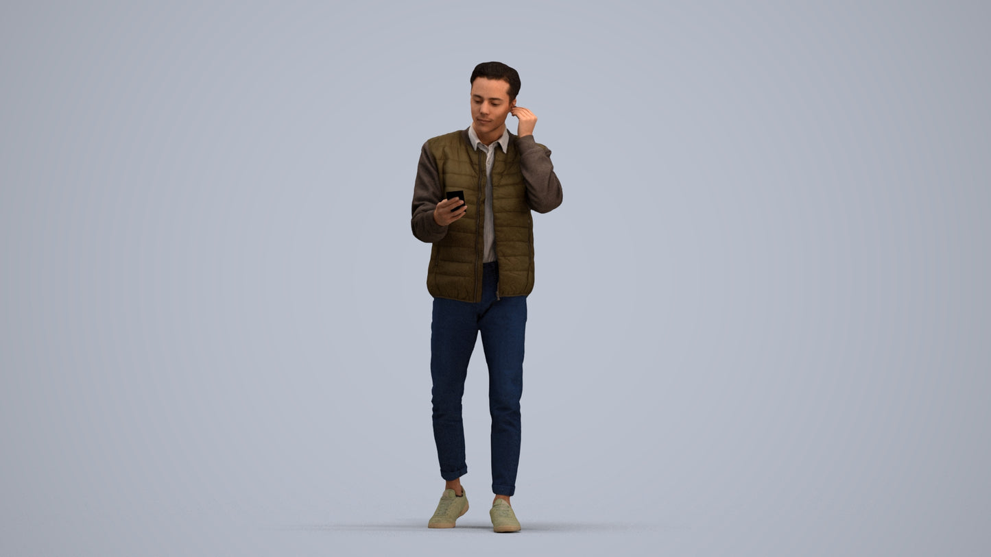 3D scanned man walking casual, photorealistic archviz people for Enscape and SketchUp, standing pose render