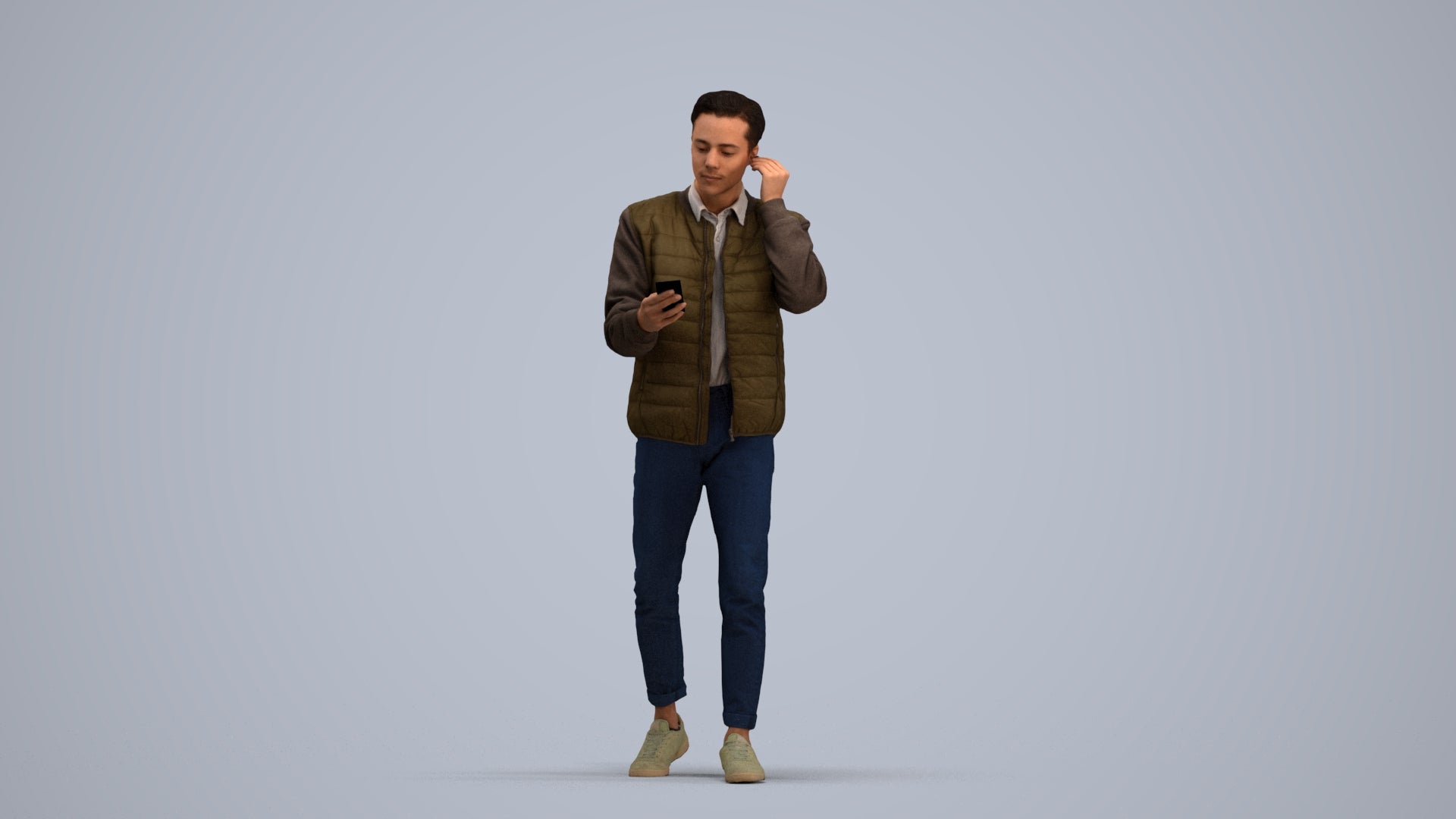 3D scanned man walking casual, photorealistic archviz people for Enscape and SketchUp, standing pose render