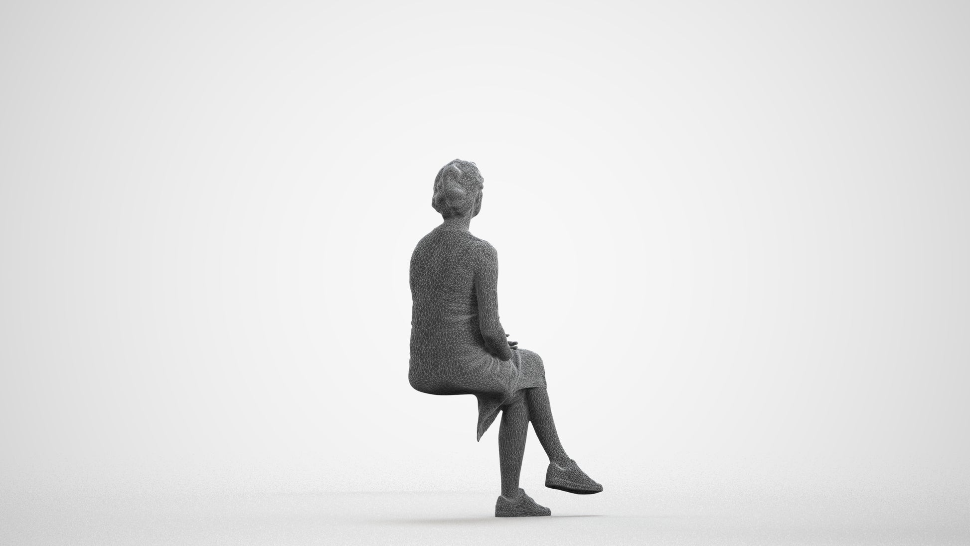 scanned 3D woman casual sitting, photogrammetry people for Enscape and V-Ray, wireframe front view