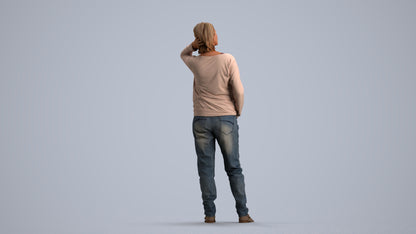 3D people model woman casual standing, scanned human for 3ds Max rendering, front view render