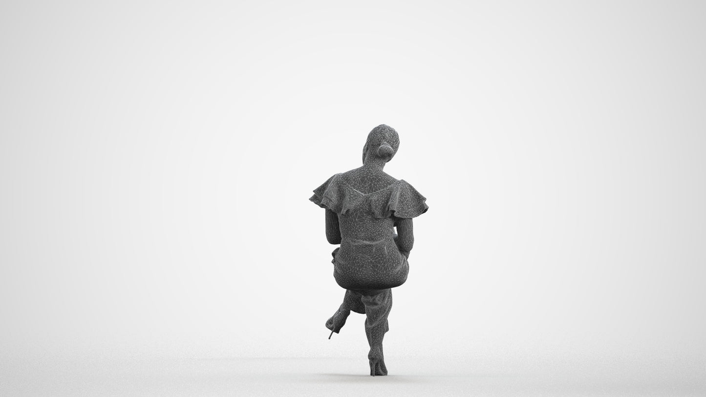 realistic 3D woman business sitting, scanned archviz people for Blender and 3ds Max, wireframe front view