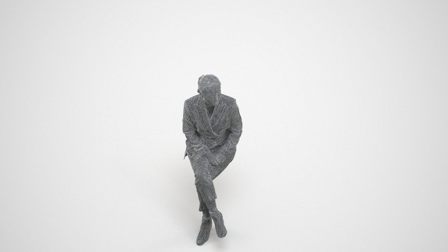 3D scanned woman business, photorealistic archviz people for Enscape and SketchUp, wireframe three-quarter view