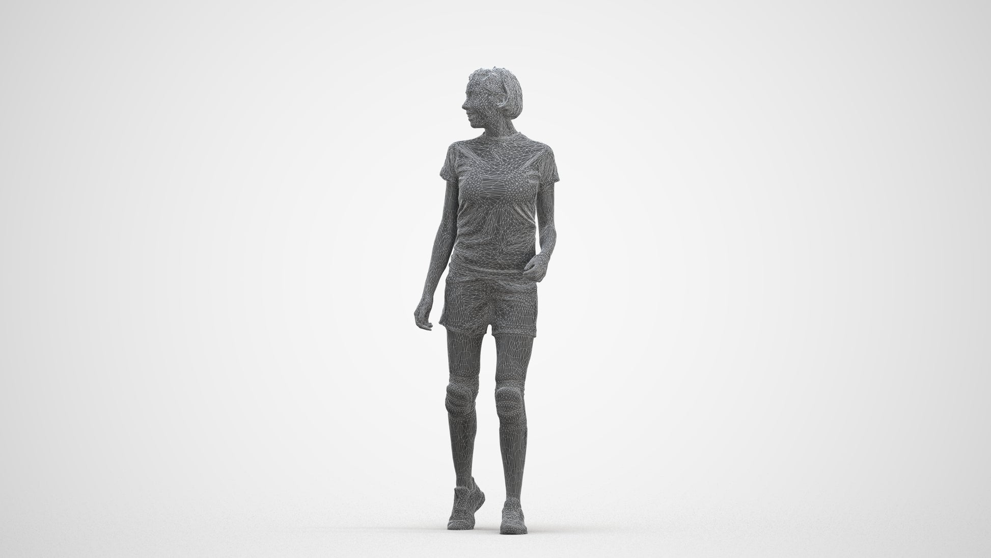 3D people model woman sport, scanned human for 3ds Max rendering, three-quarter front view render