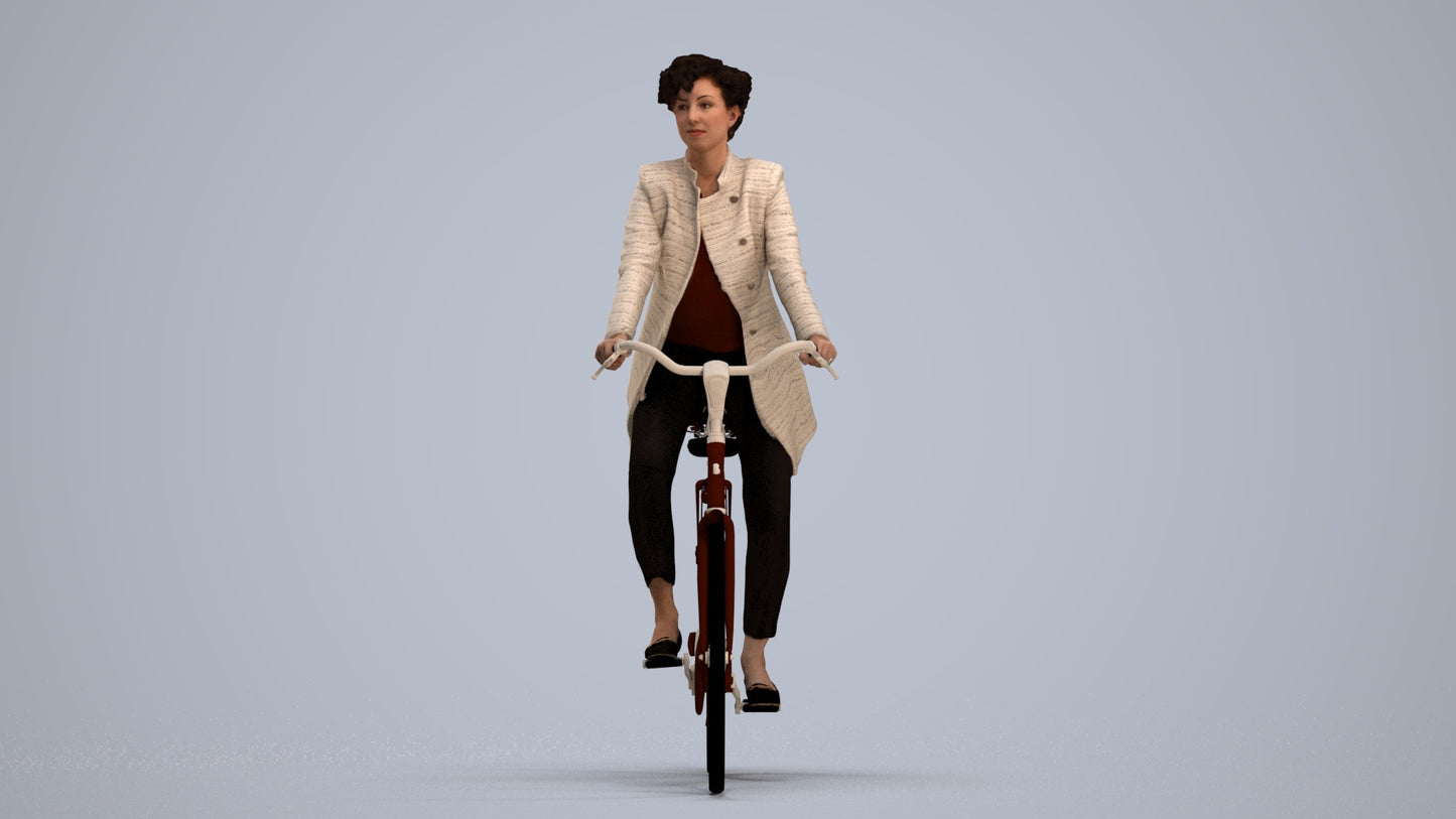 realistic 3D people woman business cycling, render-ready for V-Ray and Corona, FBX OBJ, standing pose render
