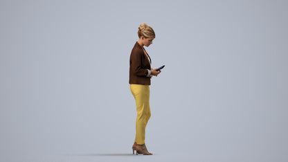 3D people model woman business standing, scanned human for 3ds Max rendering, side view render