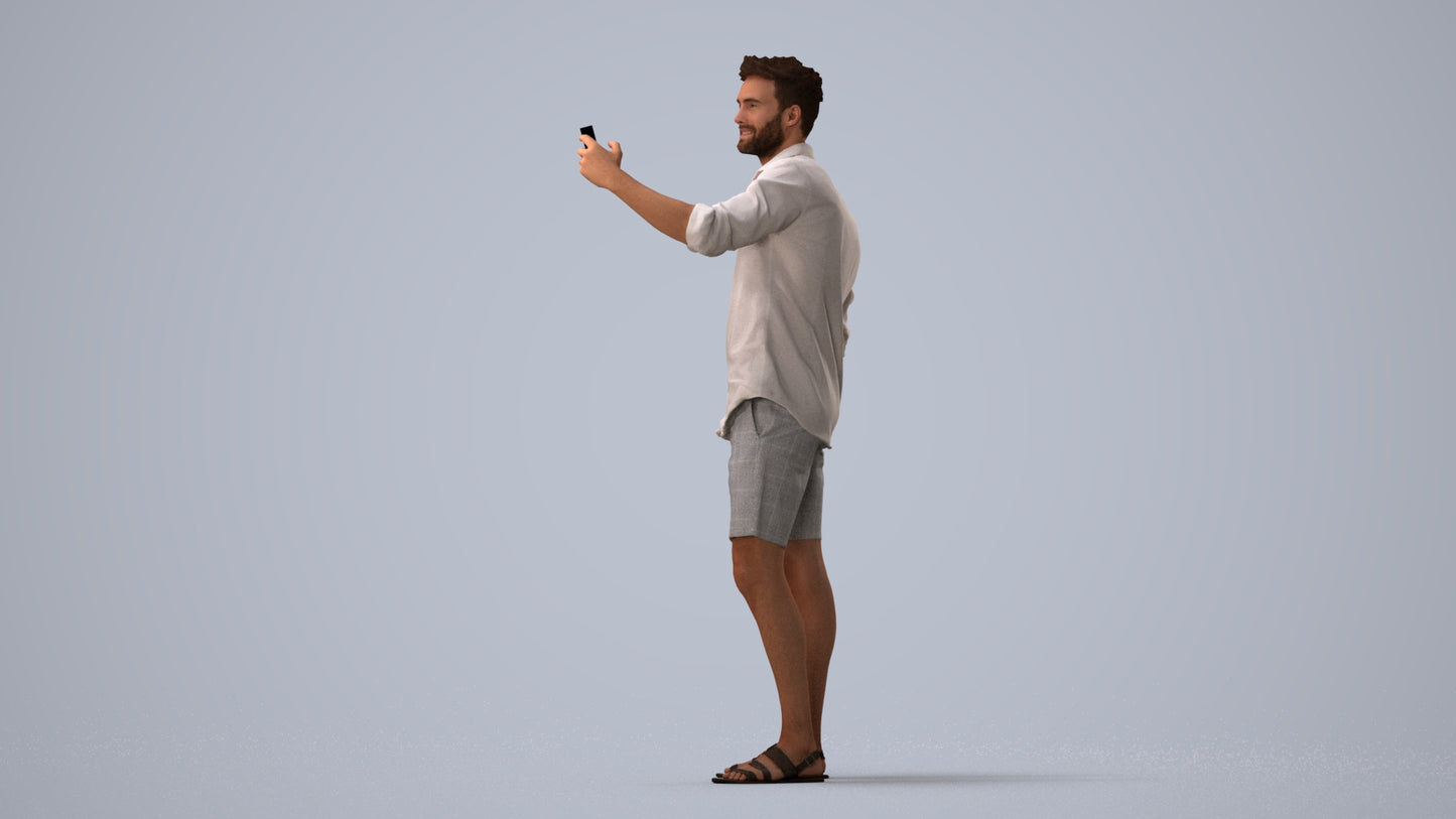 photogrammetry 3D man casual standing, realistic human model archviz FBX, three-quarter view render