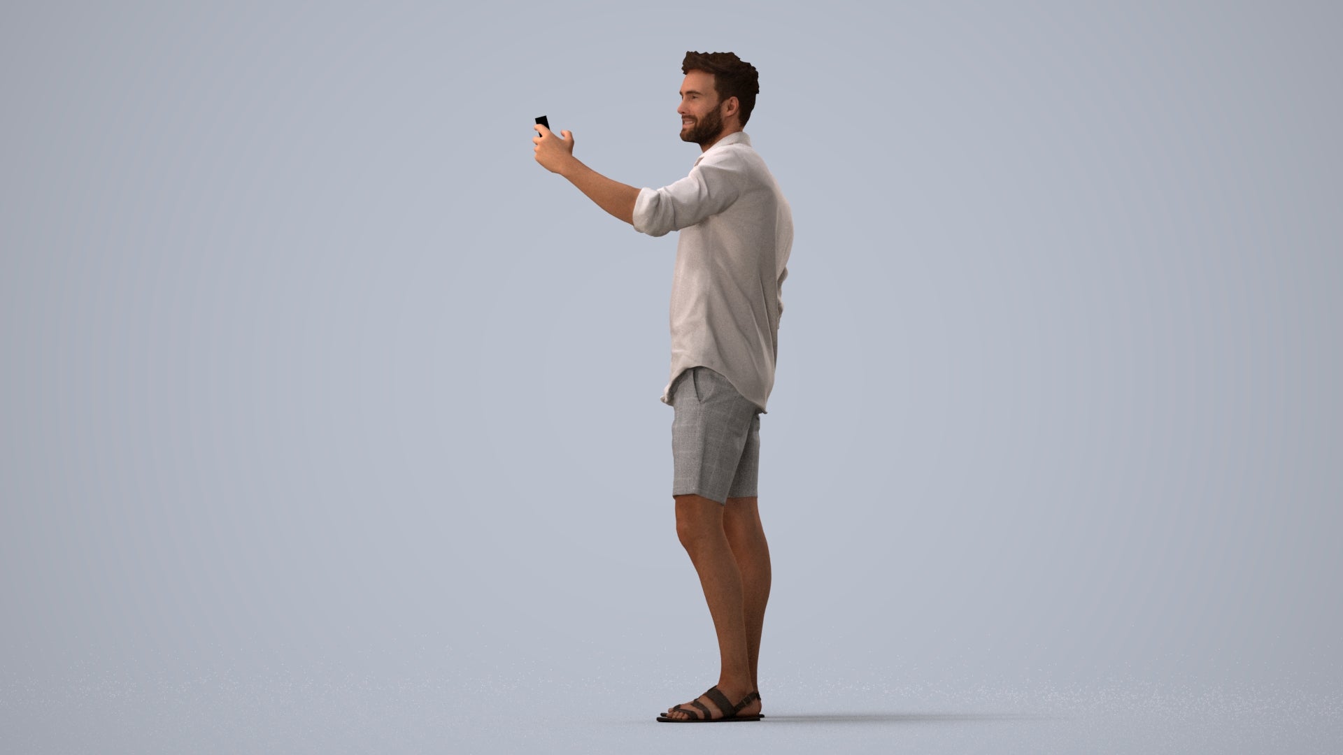 photogrammetry 3D man casual standing, realistic human model archviz FBX, three-quarter view render
