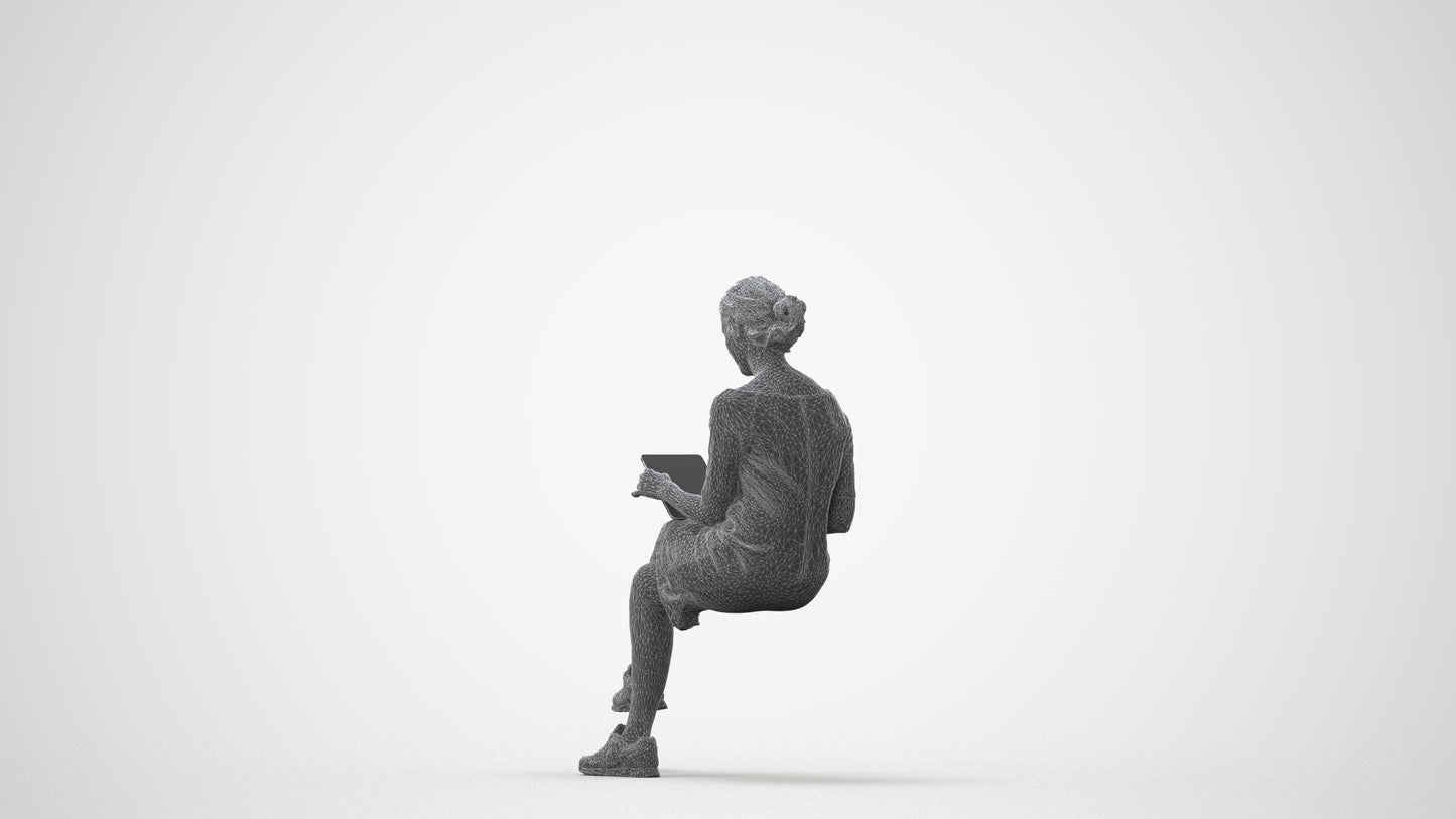 3D people model woman casual sitting, scanned human for 3ds Max rendering, square thumbnail