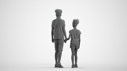 3D human model girl casual kids, photogrammetry scanned person for archviz, wireframe front view