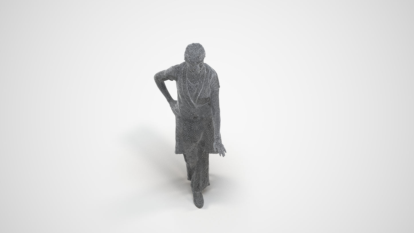 3D people model woman hospitality, scanned human for 3ds Max rendering, wireframe three-quarter view