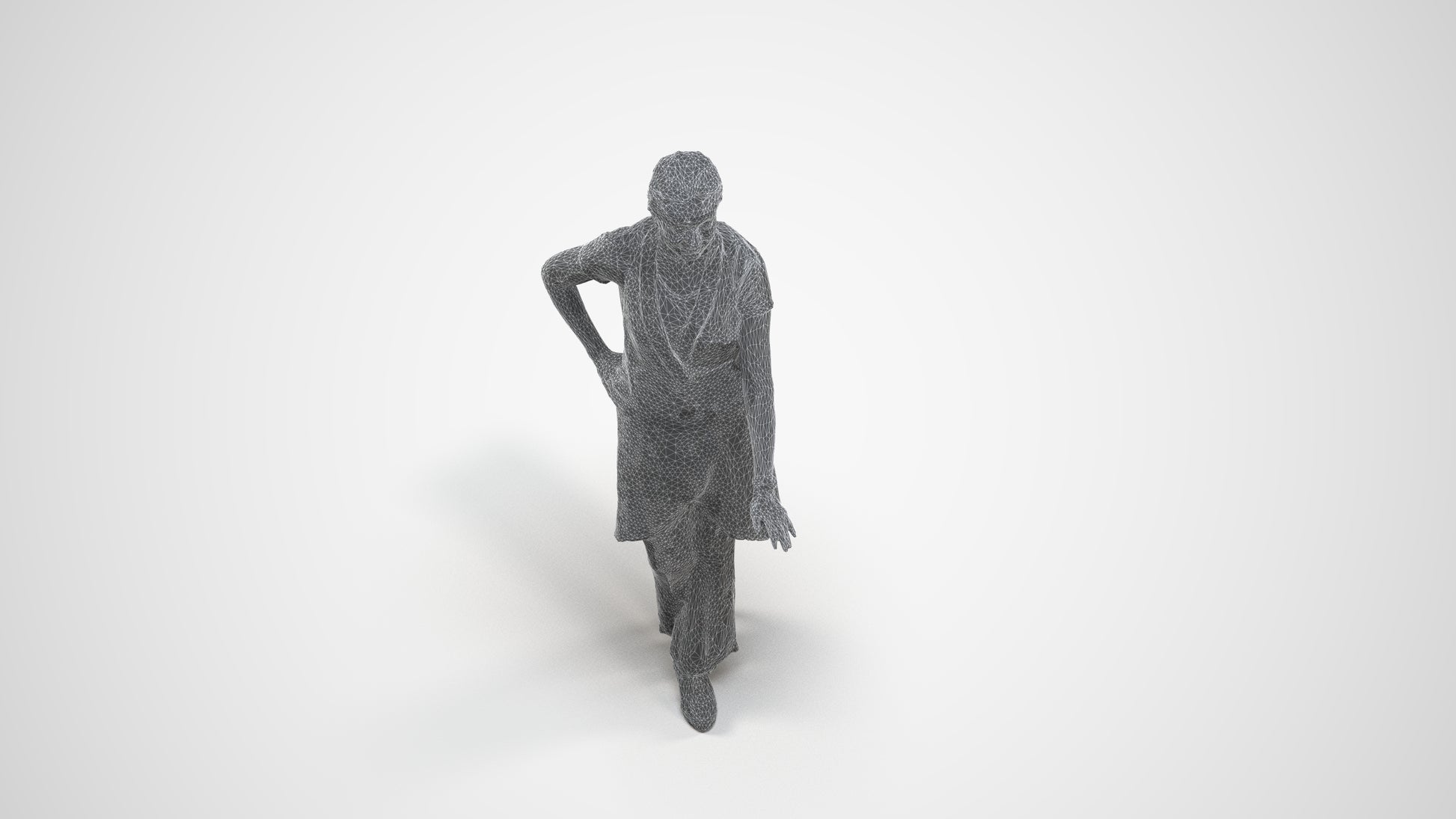 3D people model woman hospitality, scanned human for 3ds Max rendering, wireframe three-quarter view