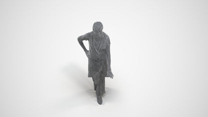 3D people model woman hospitality, scanned human for 3ds Max rendering, wireframe three-quarter view