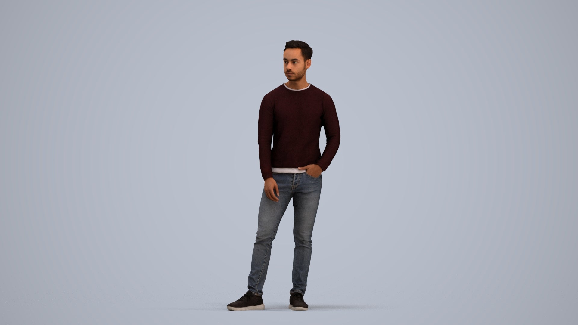 3D people model man casual standing, scanned human for 3ds Max rendering, standing pose render