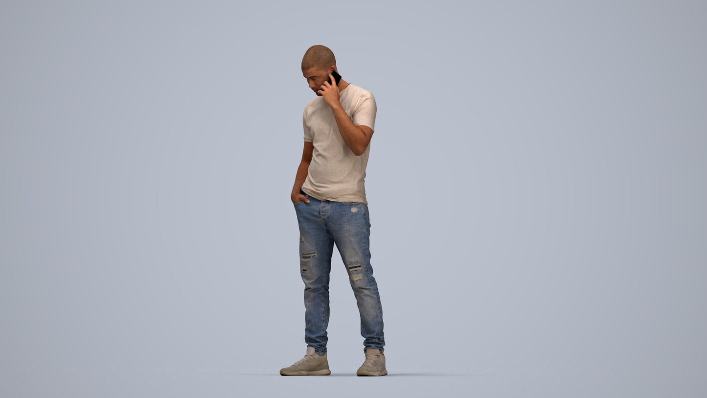 realistic 3D people man casual standing, render-ready for V-Ray and Corona, FBX OBJ, top-down view render